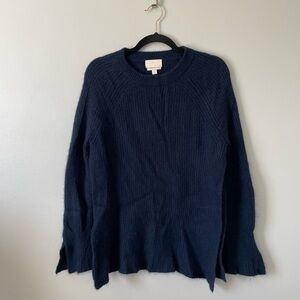 J Crew Collection 100% Cashmere Crewneck Sweater side slits tunic navy blue sz S